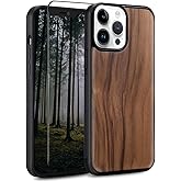 Amnirk Wood case for iPhone 16 Pro Max - Real Natural Wood,- Slim Shockproof Hybrid Wooden Cover (Walnut, iPhone 16 Pro Max)
