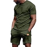 JMIERR Men's Casual Short Sleeve T Shirts and Shorts Summer Beach Vacation 2 Piece Outfit Lounge Workout Sets