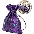 DND Dice Bag Can Cover 6 Dice Sets, Glow in The Dark Eyes D and D Dice Storage Pouch, Purple Dragon Leather Coins Bag for Fantasy Dragons and Dungeons Games Accessories, Drawstring Dice Pouch