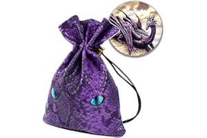 BYHOO DND Dice Bag Can Cover 6 Dice Sets, Glow in The Dark Eyes D and D Dice Storage Pouch, Purple Dragon Leather Coins Bag for Fantasy Dragons and Dungeons Games Accessories, Drawstring Dice Pouch