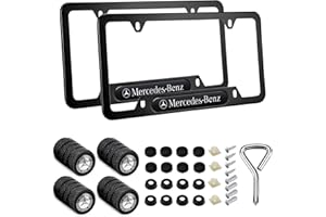 TCUISUY 2PCS License Plate Frames for Mercedes Benz, Black Car License Plate Bracket Holder, Premium Aluminum Alloy Weather Proof License Plate Covers with Screw Caps Cover Set Car Accessories