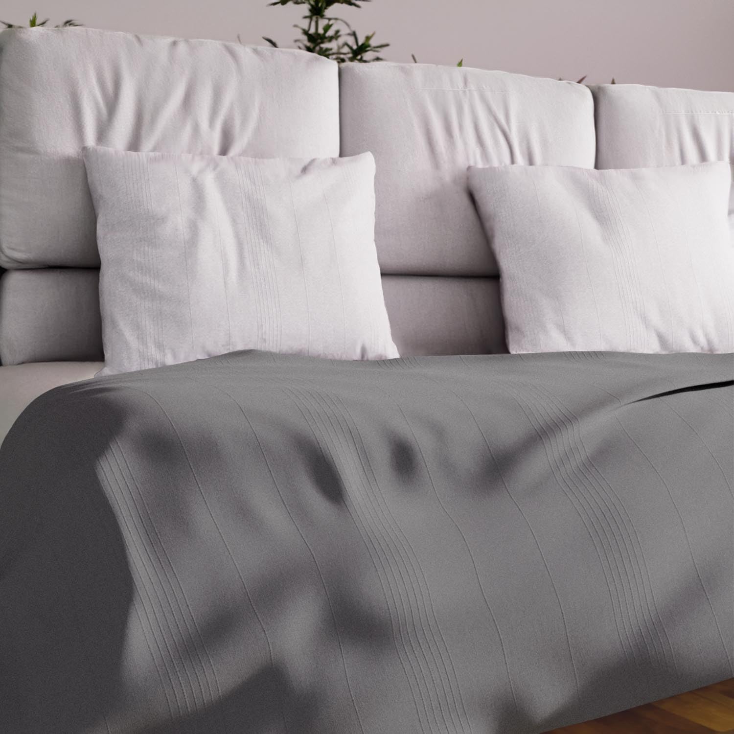 Soleil d'ocre, Adele Bed Cover, Sofa Throw, Cotton, Grey, 180 x 220 cm