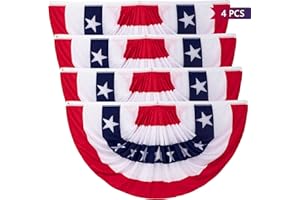HEARTOME 3 x 6 Ft Bunting Flags, Large Patriotic USA Pleated Fan Flags, 4th of July Decorations Bunting Banner Half Fan Flag for Independence Day Memorial Day Outdoor Home Door Yard Decor (Set of 4)