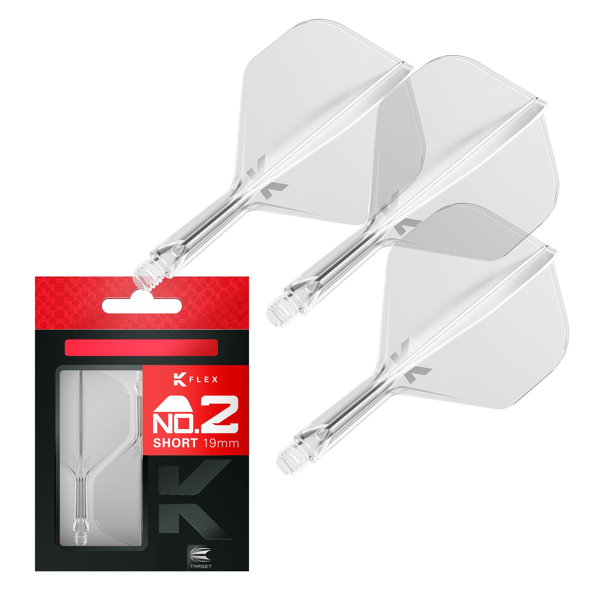 Target Darts K Flex Integrated Dart Flights And Shafts, No.2 Clear (Short) | Pack Of 3 K-Flex – No2, Kflex All In One Moulded Dart Flight & Stem | Professional Dart Accessories