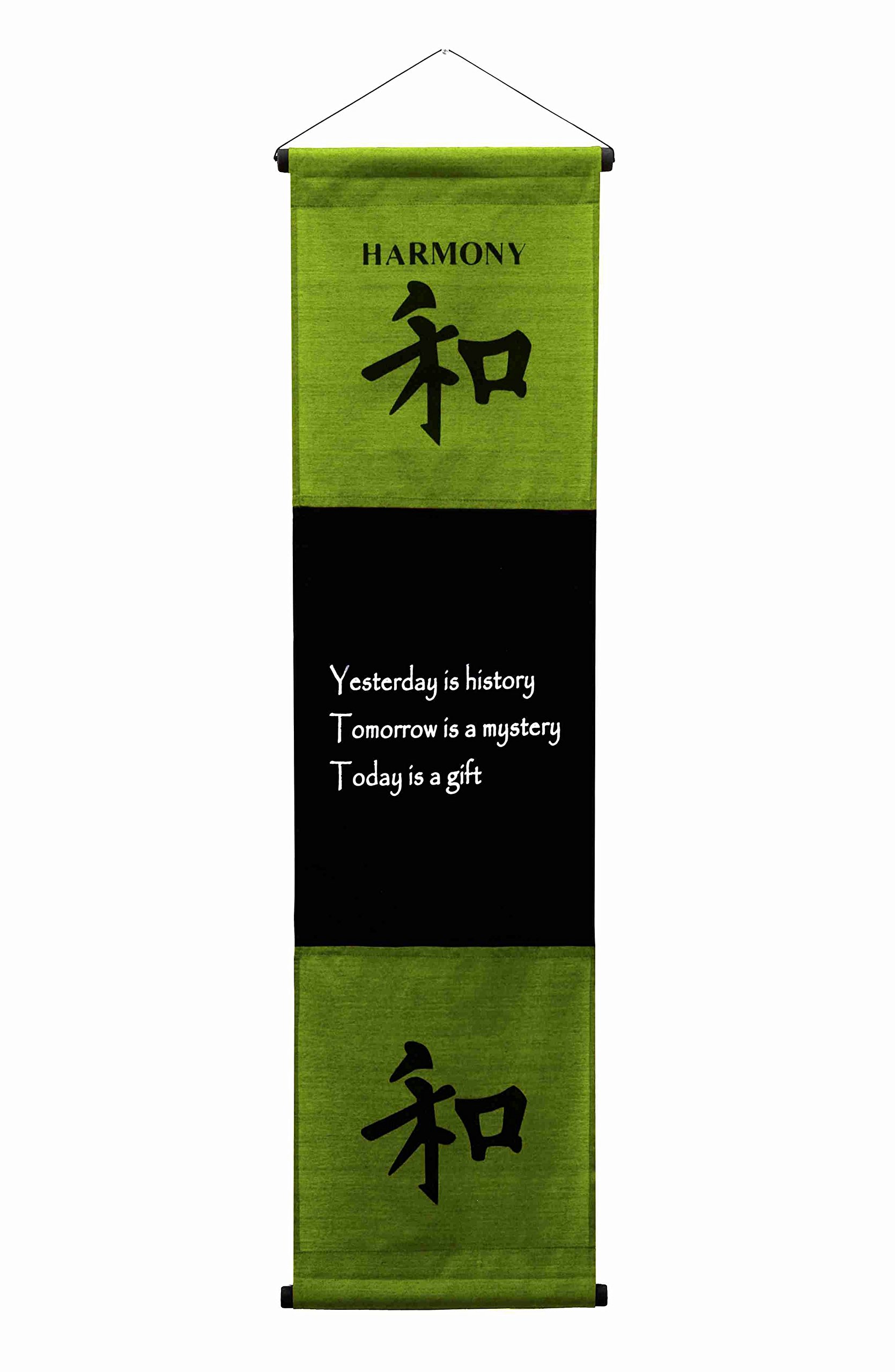 G6 Collection Inspirational Wall Decor Harmony Banner Large, Inspiring Quote Wall Hanging Scroll, Affirmation Motivational Uplifting Art Decoration, Thought Saying Tapestry Harmony (Green Dark Lime)