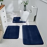 HUXMEYSON 3-Piece Bathroom Rug Set, Ultra Soft Velvet Memory Foam Bath Rugs, Non-Slip & PVC Backing, Washable Quick Dry - Navy