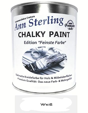 Kreidefarbe Shabby Chic 'Feinste Farbe' Ann Sterling für Innen und Außen Möbellack Bastellfarbe (Weiß 022)