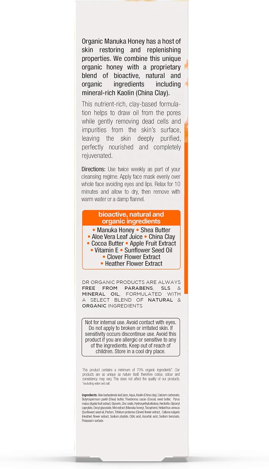 Dr Organic Manuka Honey Face Mask, Nourising, Dry Skin, Mens, Womens, Natural, Vegetarian, Cruelty-Free, Paraben & SLS-Free - Image 4