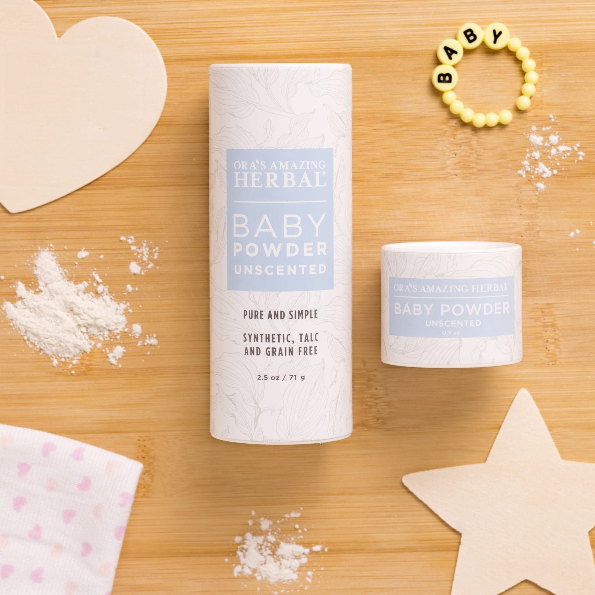 Unscented Talc-Free Baby Powder, No Cornstarch, Talc, Synthetic Fragrance Free, Made with Arrowroot, Clay and Plantain Leaf, Ora’s Amazing Herbal