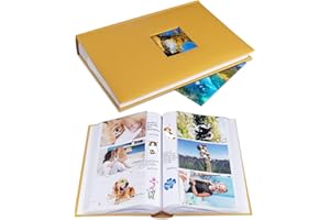 1DOT2 Photo Album 4x6 Hold 402 Photos with Memo Slip-in Pockets Photo Book, Linen Cover Picture Photo Albums with Writing Space for Wedding Family Baby Vacation Mother's Day Indian Yellow