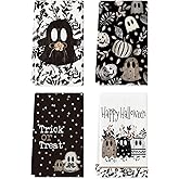 Artoid Mode Polka Dot Black Ghost Pumpkin Halloween Kitchen Towels Dish Towels, 18x26 Inch Farmhouse Flower Decoration Hand Towels Set of 4