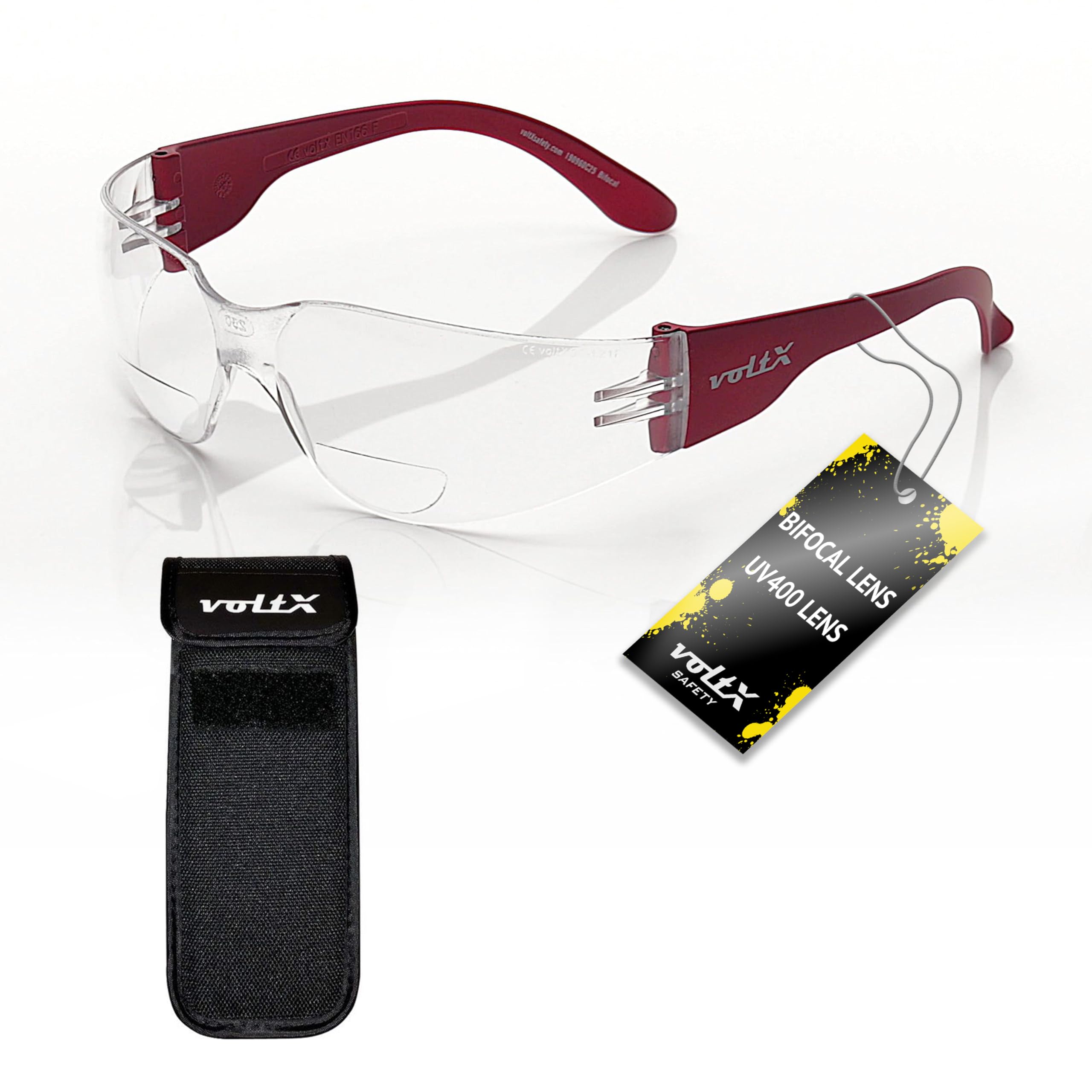 voltX GRAFTER Bifocal Lightweight Reading Safety Glasses (CLEAR LENS +1.0 Dioptre) Cycling Sports Glasses UKCA & CE EN166f UV400 anti fog coated lens Semi Rigid Expandable Safety Pouch โ image 1