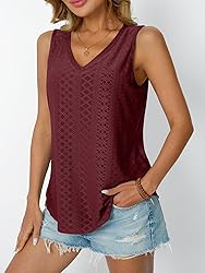 AUTOMET Women Summer Tank Top Eyelet Embroidery