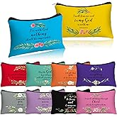 Hillban 10 Pcs Inspirational Makeup Bag Gift for Women International Women's Day Gifts Administrative Professionals Day Christian Bible Verse Cosmetic Bags for Church Mothers Gift(Flower,Multicolored)