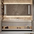 ZGNBSD Double Sink Vanity w/ Solid Wood, LED Lights & Smart Mirror, Abundant Storage Space (96"L)