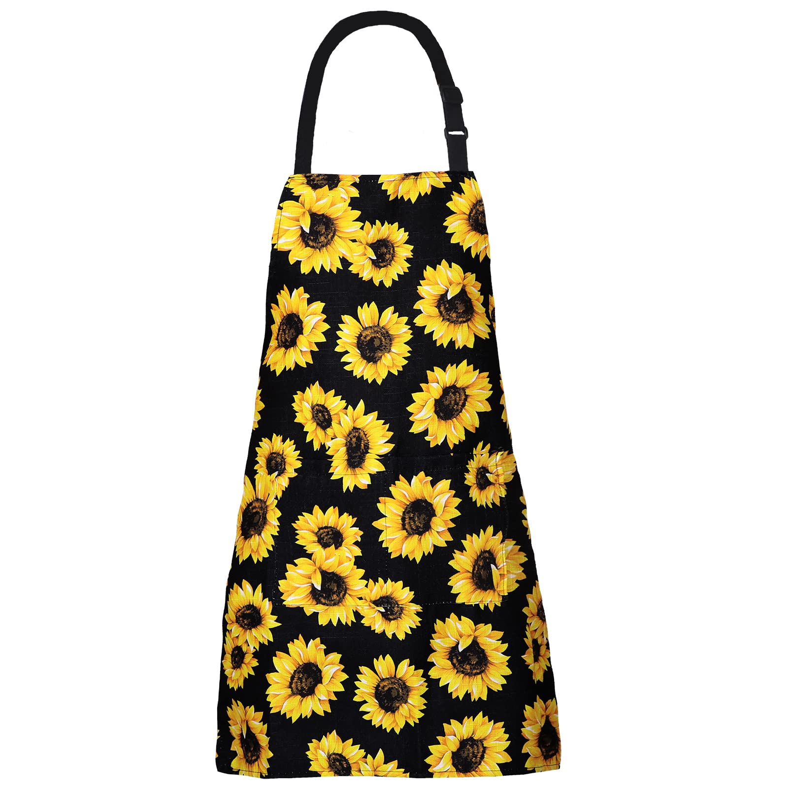 XIEJINJIA Adjustable Water Resistant Canvas Apron Long Ties with 2 Pockets Kitchen Cooking Gardening Painting Aprons for Women Men (Sunflowers)