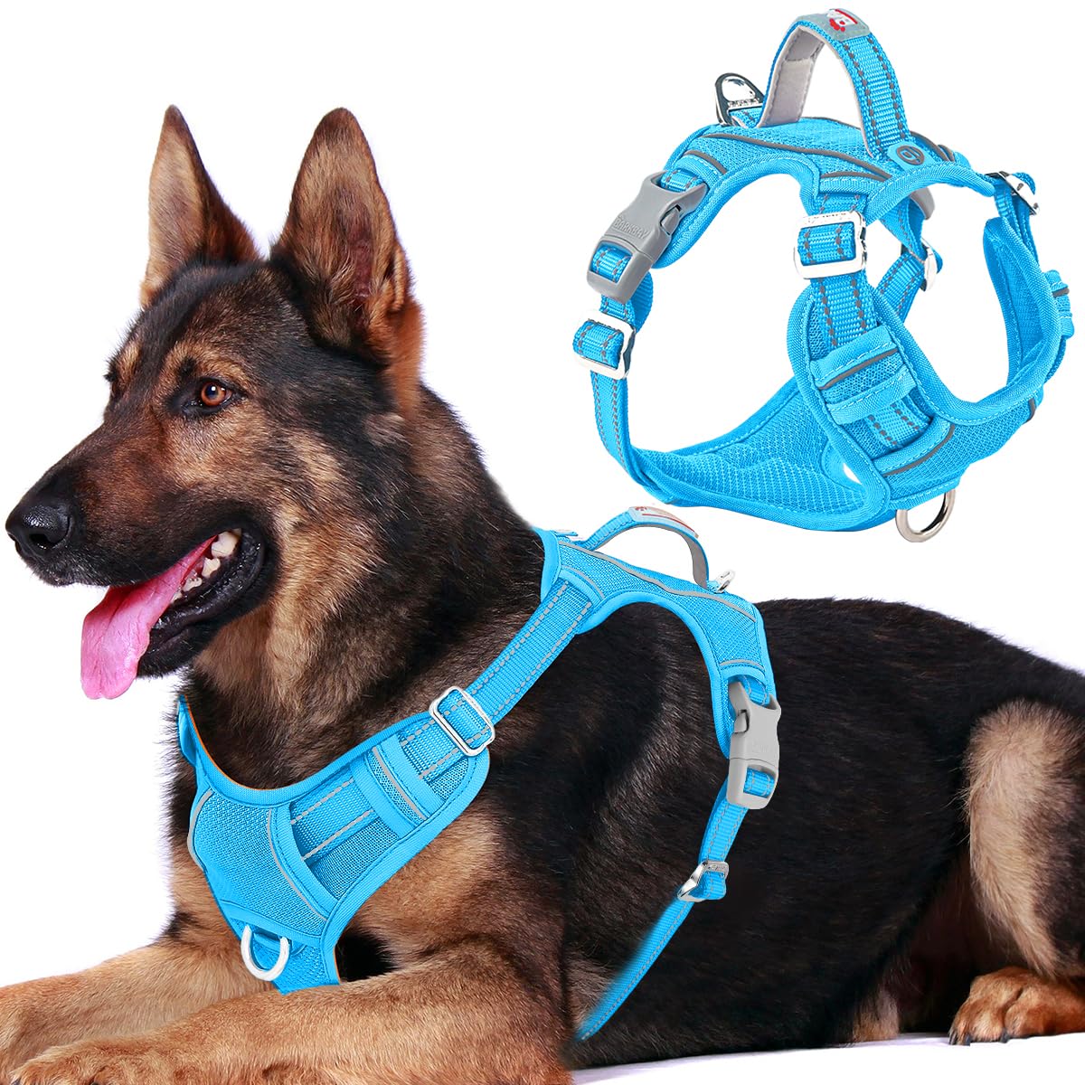 BARKBAY No Pull Dog Harness Front Clip Heavy Duty Reflective Easy Control Handle for Large Dog Walking with ID tag Pocket(Ocean Blue,XL)