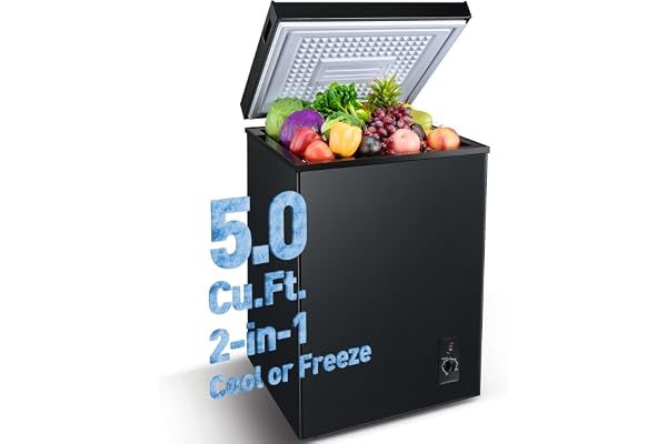 Anypro Chest Freezer 5.0 Cu.Ft, FreeStanding Top Door Compact Small Deep Mini Freezer with Removable Baskets, 7 Adjustable Temperatures for Garage Dorm Apartment RV Kitchen Business, Black