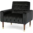 Christopher Knight Home Betsy Velvet Armchair, Modern Glam, Button-Tufted, Waffle Stitching, Black