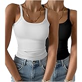 GKBK 2 Pack Womens Sleeveless Tank Top Form Fitting Spaghetti Strap Scoop Neck Ribbed Knit Basic Cami Layering Shirts