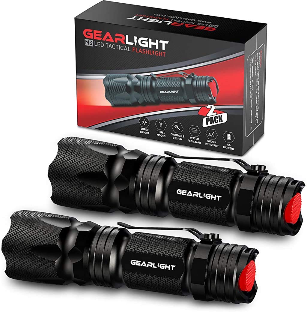 GearLight M3 LED Tactical Flashlight [2 Pack] with Belt Clip, Batteries