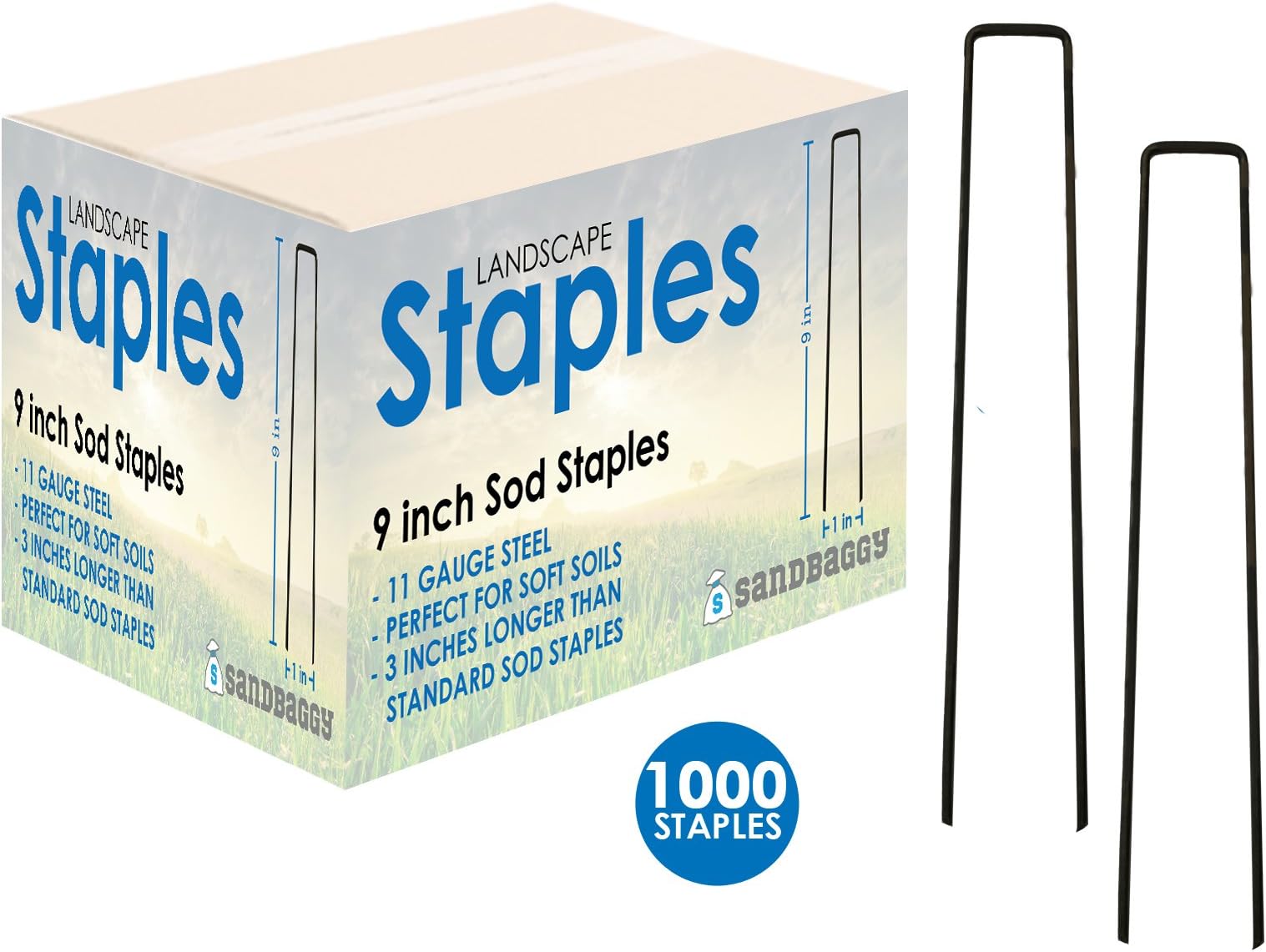 (Ship from USA) Sandbaggy 1000 9in Landscape Staples~SOD Staples Garden Stakes Weed Barrier Pins /ITEM NO#E8FH4F854113289