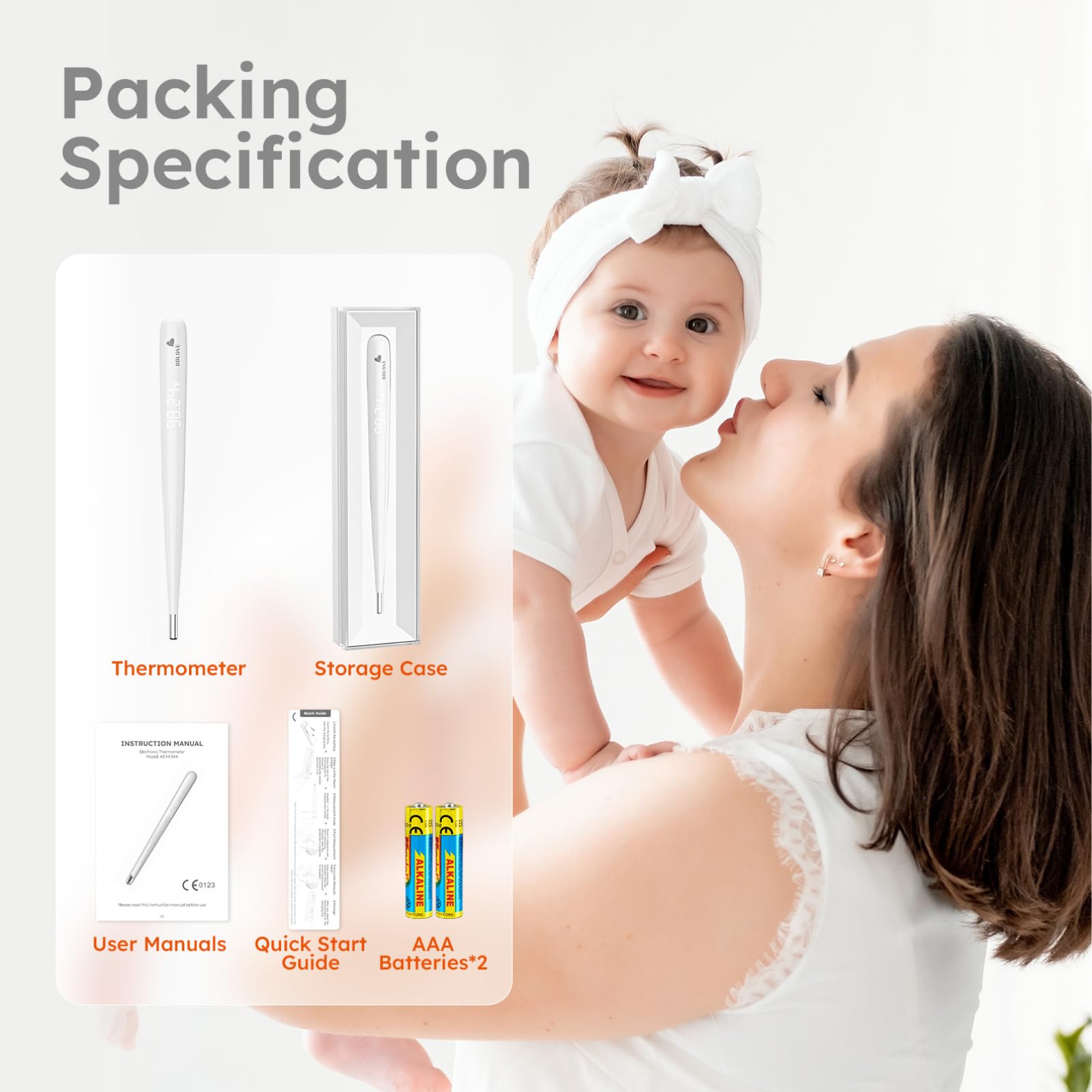BBLOVE Oral Thermometer for Adults and Kids，Rechargeable Fast Reading Digital Thermometer with LED Display，Medical-Grade Accurate Rectal Thermometer for Babies
