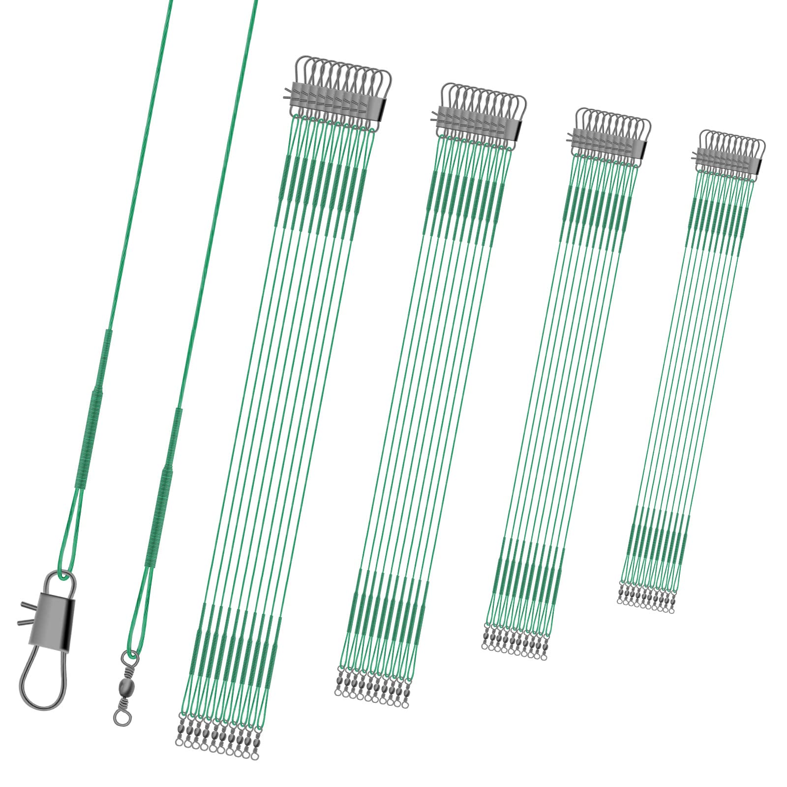 KINBOM 40pcs Fishing Leaders, Anti-bite Stainless Steel Wire Leaders Fishing Leaders Line with Swivels for Saltwater and Freshwater (6 inch/ 8 inch/ 10 inch /12 inch, Green)