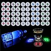 AUSTUFF LED Coaster, 50 Pcs Light Up Coasters for Drinks, 7 Colors RGB LED Liquor Bottle Lights Stickers Coasters, Flash Light Up Bar Coaster for Club, Bar, Party, Wedding Decor(Multicolor)
