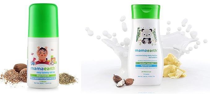 Mamaearth Easy Tummy Roll On for Digestion & Colic Relief with Hing & Fennel 40Ml & Daily Moisturizing Lotion, 200ml Combo