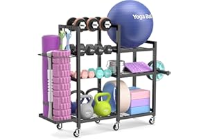 ikkle Home Gym Storage Rack with Wheels, Adjustable Dumbbell Weight Rack, Heavy Duty Weight Storage Stand, Gym Equipment Orga