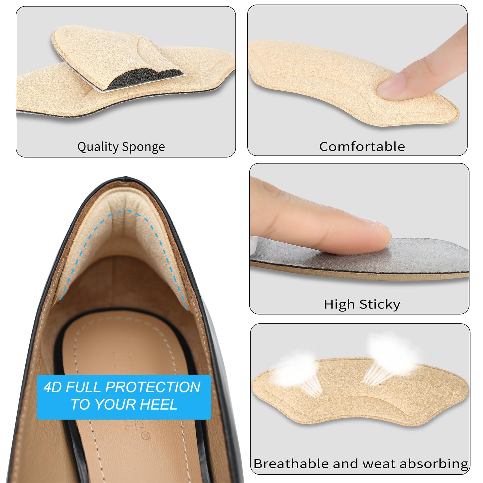 6 Pairs Comfowner Heel Cushion Pads, Comfort Shoe Grips Snugs for Big Shoes Loose Blisters and Pain, Protectors Liners Men Women