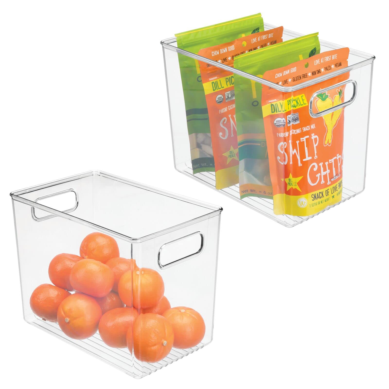 mDesign Set of 2 Plastic Storage Box – Slim Open-Top Refrigerator Storage Tray with Handle – Can Be Used as Fridge Tray, Shelf Box or for Cupboard Storage – Clear