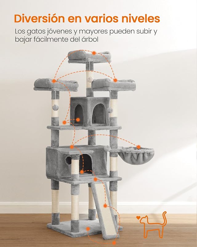 Árvore para gatos feandrea, xxl, 169 cm, cinza claro pct019w01