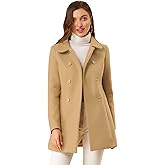 Allegra K Women's Peter Pan Collar Double Breasted Winter Long Trench Pea Coat