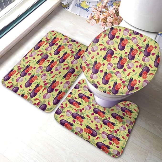 Eggplant 3 Piece Bathroom Rugs Set Eggplant Tomato Relish Onion Going