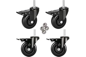 YOOGAA Stem Caster Wheels 5 inch Casters with Safety Dual Locking 1500Lbs Heavy Duty Threaded Stem Casters No Noise Swivel Castors with Brakes 1/2”-13x1.5”