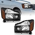 WEELMOTO Headlights for 2004-2015 Nissan Titan / 2004 Pathfinder Armada, Headlight Assembly Compatible with 2005-2007 Armada Headlamp Replacement Black housing Amber Reflector