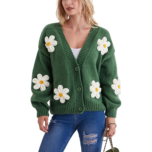 トップス TTT_MSW 22ss flower cardigan Amazon.com: Cute Daisy Flower Cardigan Sweaters for Women