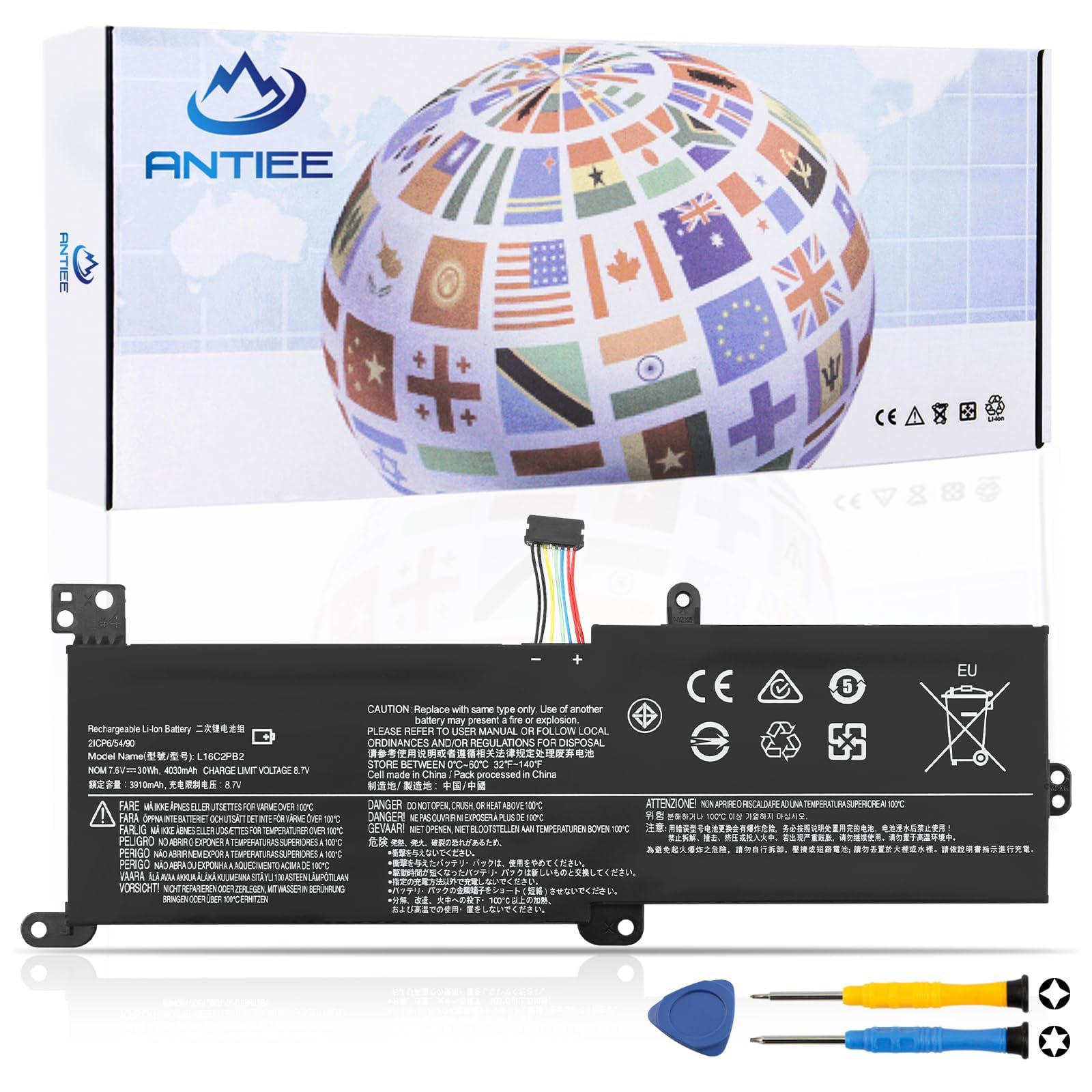 ANTIEE L16C2PB2 Laptop Battery Compatible withLenovo IdeaPad 320-14AST 320-14IAP 320-14IKB 320-14ISK 320-15ABR 320-15AST 320-15IAP Series L16L2PB2 L16L2PB1 L16S2PB1 L16C2PB1 7.6V 30Wh 4030mAh