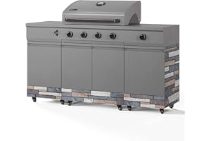 Tytus Fresno 60,000 BTU 5 Burner Propane or Natural Gas Island Grill & Storage Cabinets, 864 sq. in. cooking area, 4 Burner 48,000 BTU Grill, 12,000 BTU Side Burner, 304 Steel Burners, Ice Bucket