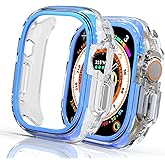Fashion Bumper 49mm Fit for Apple Watch Ultra 3/2/1 Case, Rugged Face Bezel + Soft Clear Bumper Guard, Anti-Scratch Protective iWatch Cover for Apple Ultra 3/2/1 49mm Strap Accessories - Blue