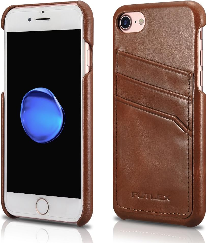 FUTLEX Vintage Series Genuine Leather Back Cover Case Compatible with iPhone SE (2020) iPhone 8 7 - Cards Holders - Ultra Slim - Handmade - Folded Edge Design - Brown