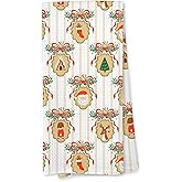 Giosve Vintage Christmas Kitchen Towels, Preppy Christmas Decorative Hand Towels for Bathroom, Winter Coquette Red Bow Xmas Holiday Striped Dish Tea Towel for Kitchen Decor, 16x24 Inch