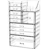 Acrylic Clear Makeup Organizer Countertop,Stackable Skincare Organizer for Vanity With 11 Drawer,Large Plastic Desk Accessories Organization,Bathroom Cosmetic Organizer Countertop for Beauty,Skin Care