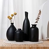 Joynisy Black Ceramic Vase Set of 4, Classic Matte Vases Home Decorations for Table Shelf Office Decor (Black)