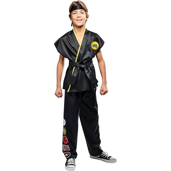 Official Cobra Kai Costume For Toddlers - Black Gi With Yellow Trim & Belt, Size XS (3T-4T)