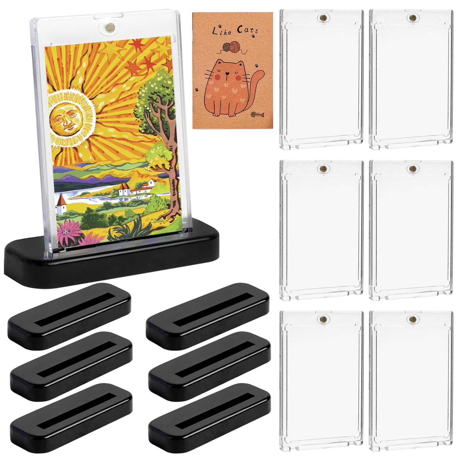 CERICAI 6pcs 35PT Magnetic Card Holder - Hard Acrylic Trading Card Protector Holder with 6Pcs Card Display Stand, Transparent Game Card Storage Case UV Protection for Standard Card Sports Game Card