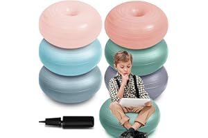 Lewtemi 6 Pcs Flexible Seating for Classroom Elementary 20 Inch Yoga Ball Chairs Large Inflatable Donut Exercise Ball Chair Stability Balance Trainer with Inflator for Kids Student