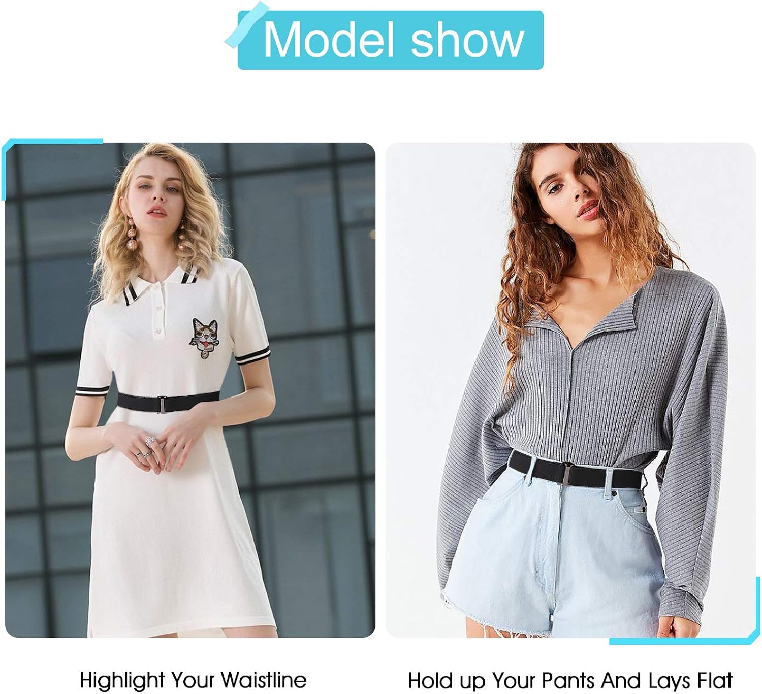 No Show Women Stretch Belt Invisible Elastic Web Strap Belt with Flat Buckle for Jeans Pants Dresses: Clothing